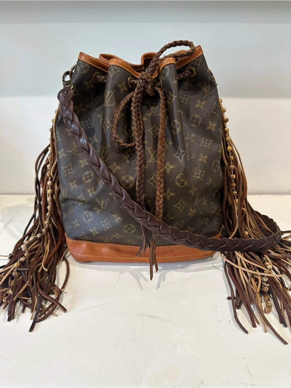 Louis Vuitton Brown Monogram Fringe Drawstring Shoulder Bag